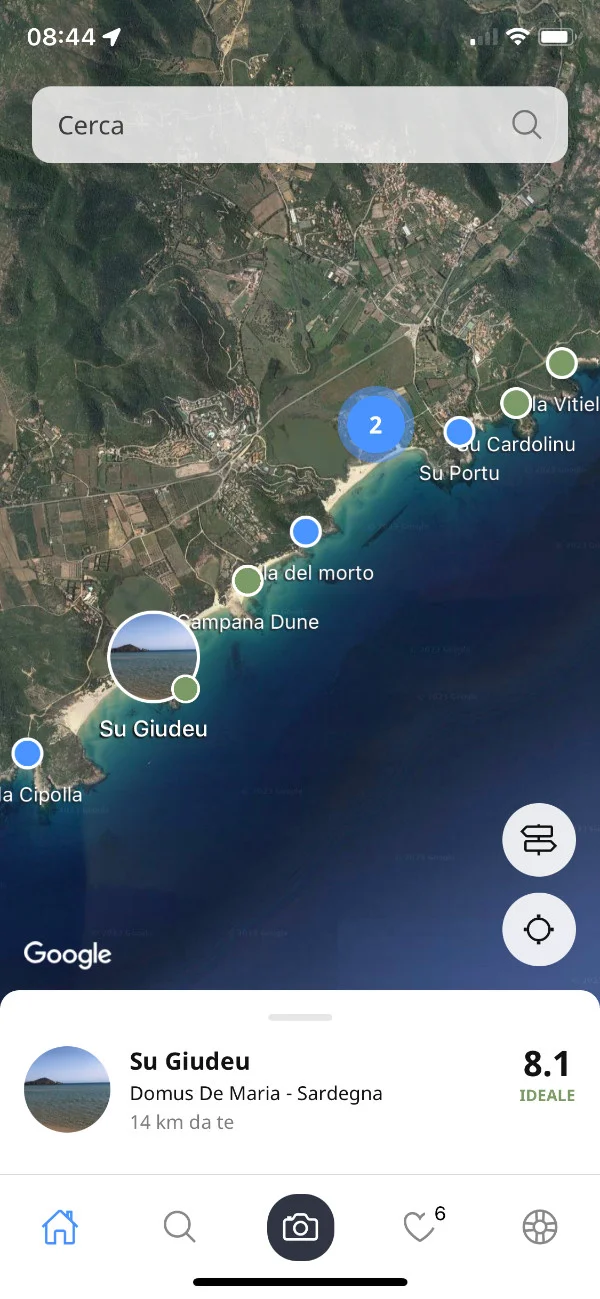 Mappa Bentu con spiagge della zona di Chia e Su Giudeu